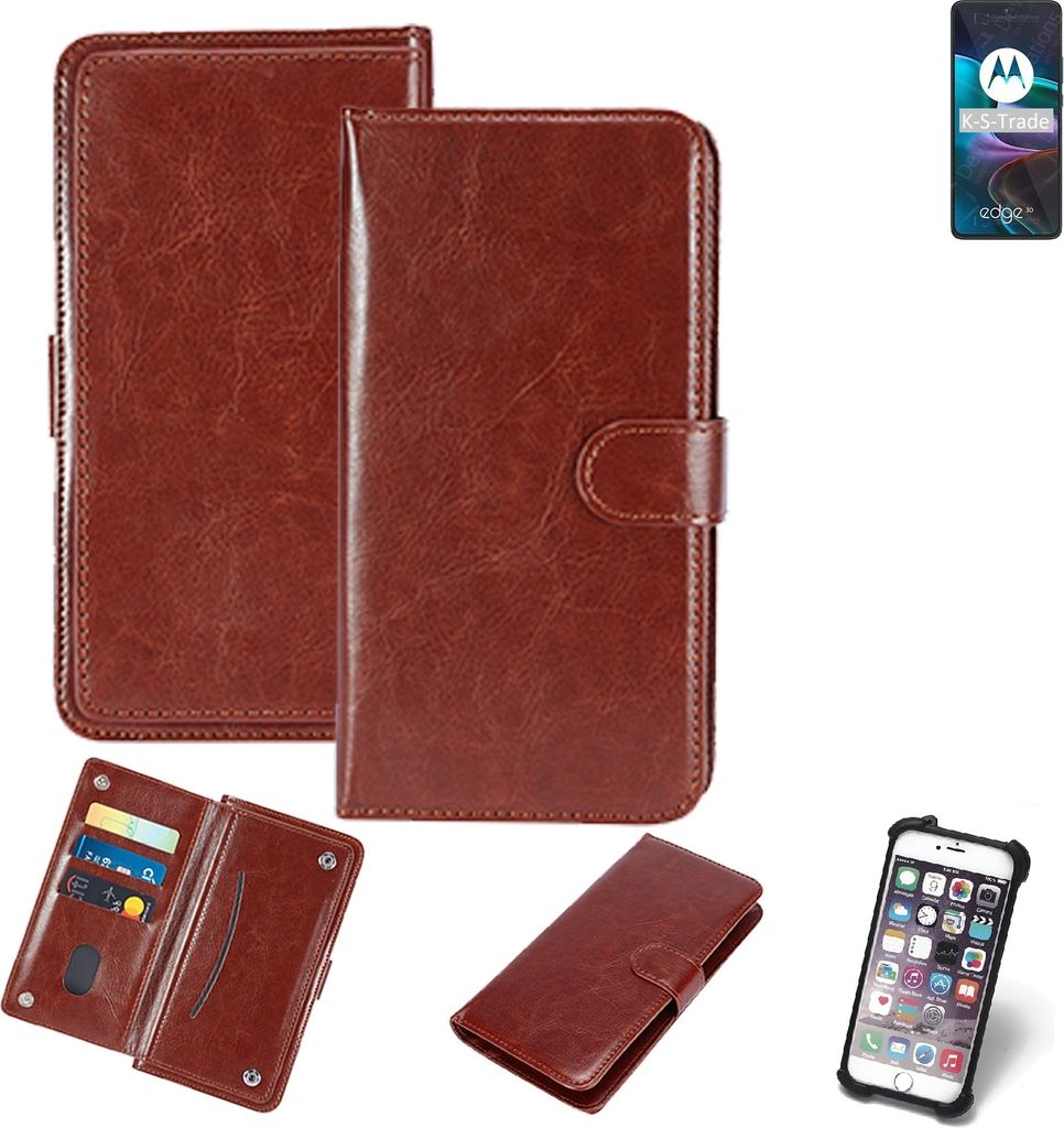 K-S-Trade 360° Hülle kompatibel mit Motorola Edge 30 braun Kunstleder Case BookCase WalletCase Kunstlederederhülle Handyhülle, Rundumschutz Bumper