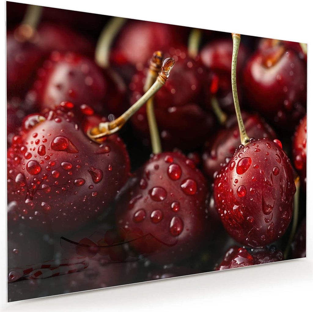 Glasbild 120x90cm in XXL für Wohnzimmer, Schlafzimmer Motiv Reife Kirschen
