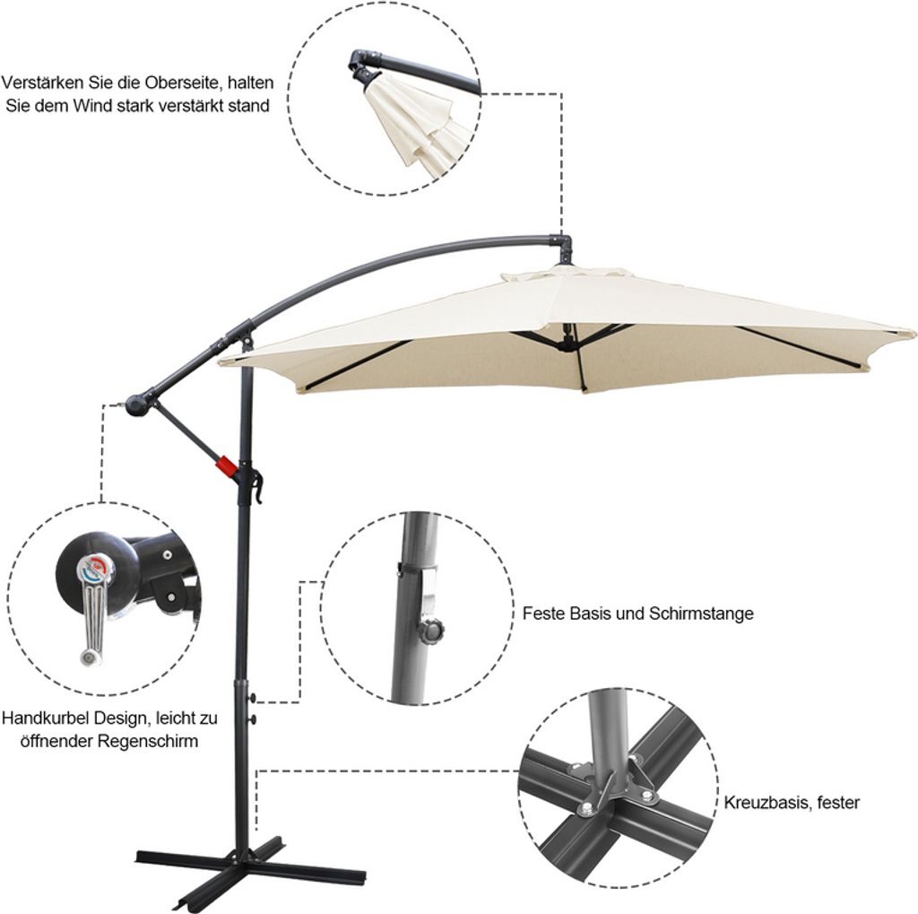 Wolketon 3m-3.5m Sonnenschirm Neigbar Ampelschirm Produktbild 3