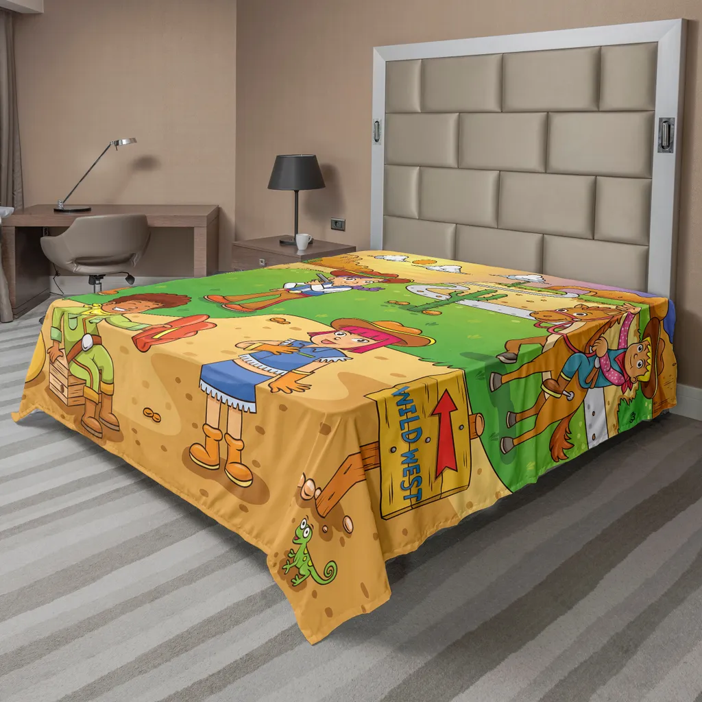 Drap de lit décoratif motif Cowboy pour chambre enfant 260x228 Marron