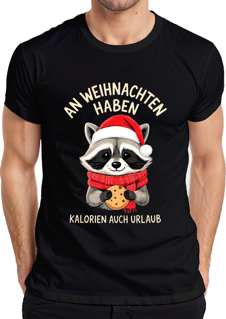 An Weihnachten haben Kalorien Urlaub Waschbär Kekse lustig Herren T-Shirt, Schwarz, L