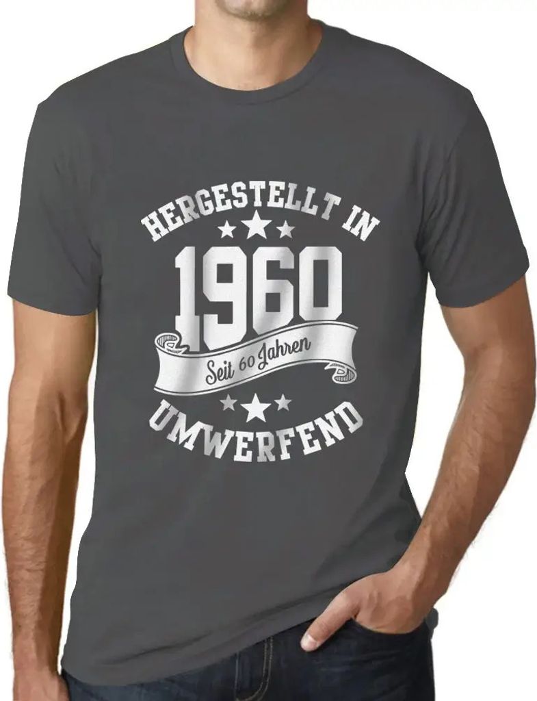 Herren Grafik T-Shirt Hergestellt In 1960 Geschenk 64. Geburtstag Jahrestag 64 Jahre Jubiläum 64 Jährige Mann Jahrgang 1960 Kurzarm Lustige Druck