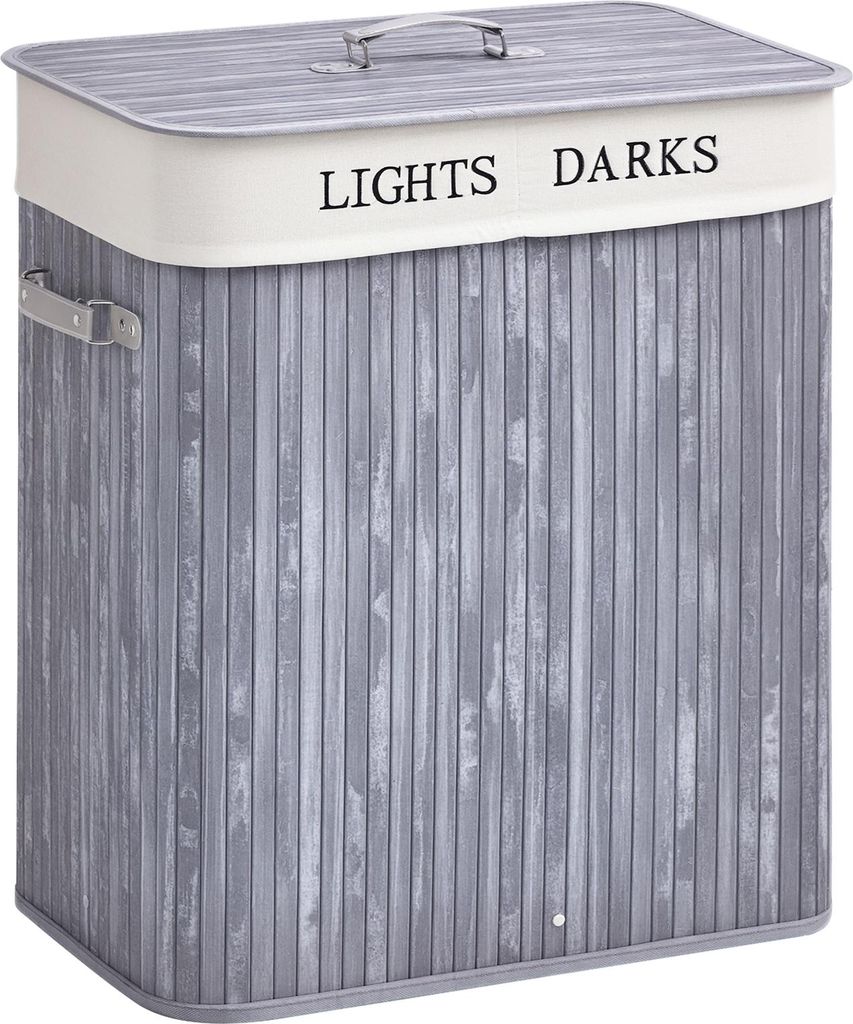 Bambus Wäschekorb mit Deckel 100 L Wäschesammler mit PolyurethanGriffen, Wäschesack aus Segeltuch, Laundry Baskets Wäschesortierer für Waschk...