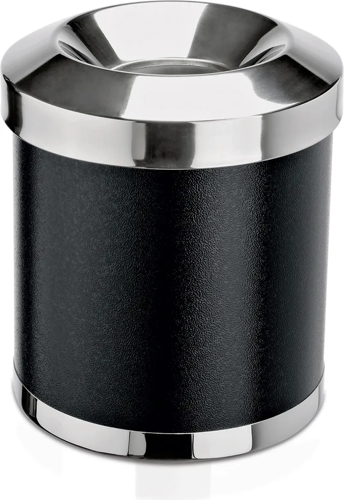 Poubelle de bureau ignifuge en métal noir et argent, H 30 cm ronde