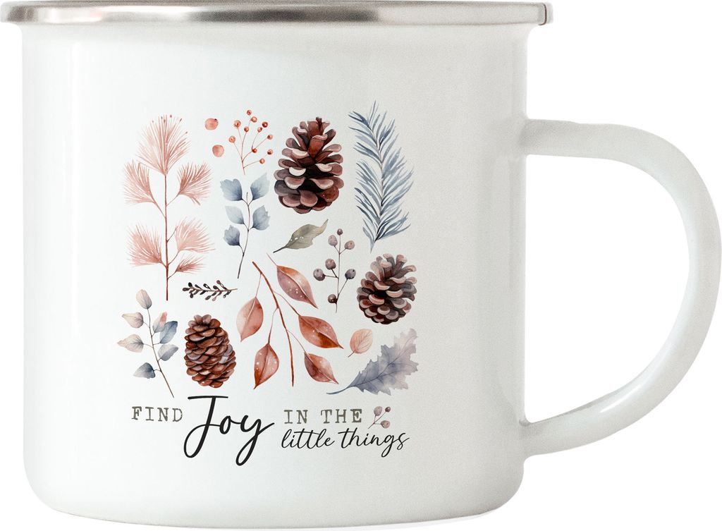 Find joy in the little things Emaille Tasse Weihnachten Dezember Advent Schnee Gemütlichkeit