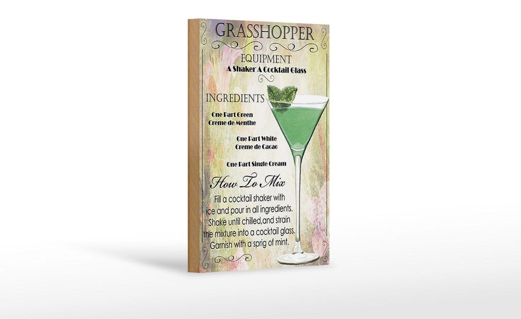 Holzschild Alkohol 12x18cm Grasshopper ingredients