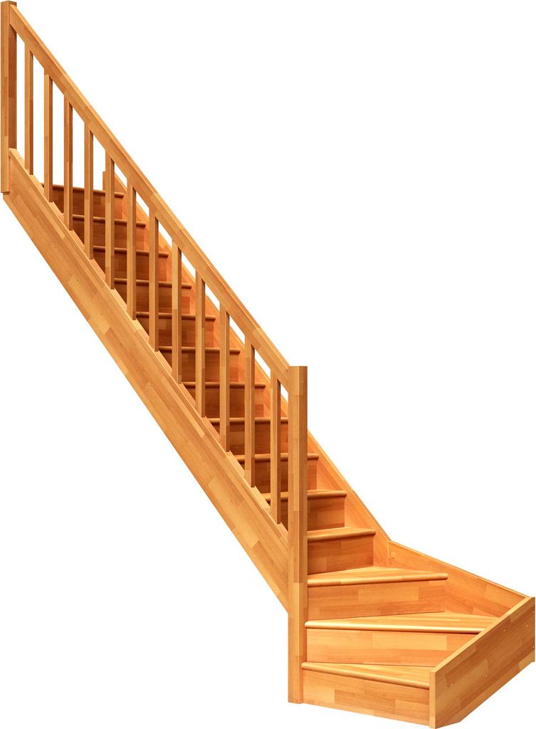 Dolle Raumspartreppe Paris mit Setzstufen Buche versiegelt Treppenlauf 1/4 gewendelt unten links Rechteckstäbe