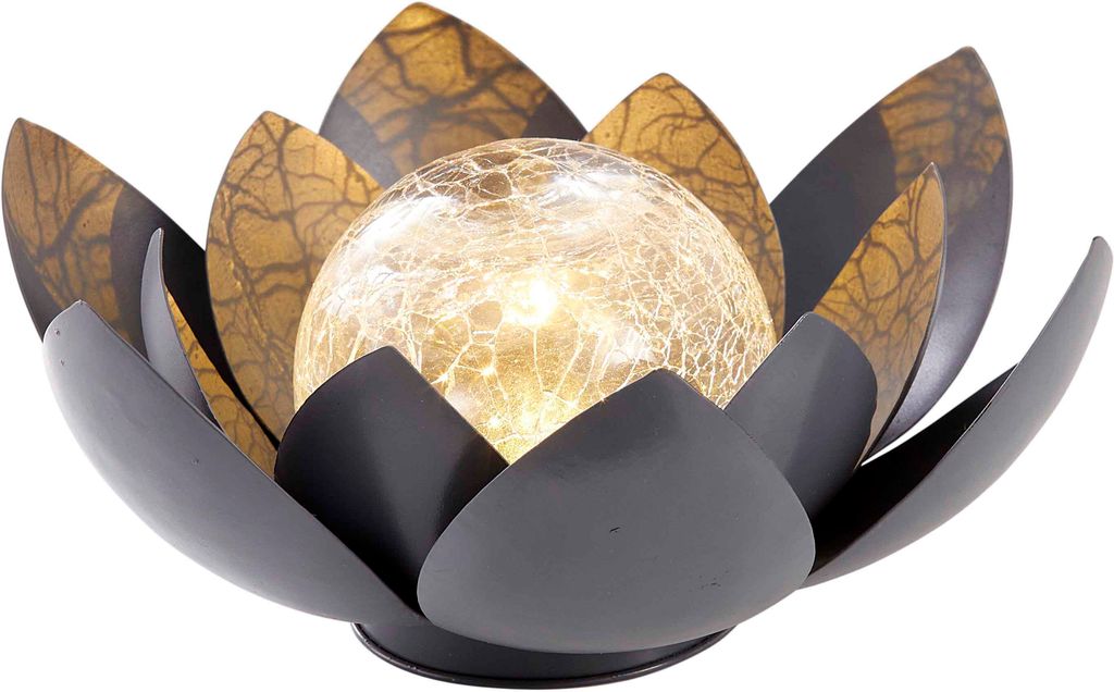 Northpoint Solar Wasserlilie aus Metall mit Glaskugel warmweißes Licht - 28 x 12 cm Groß Grau