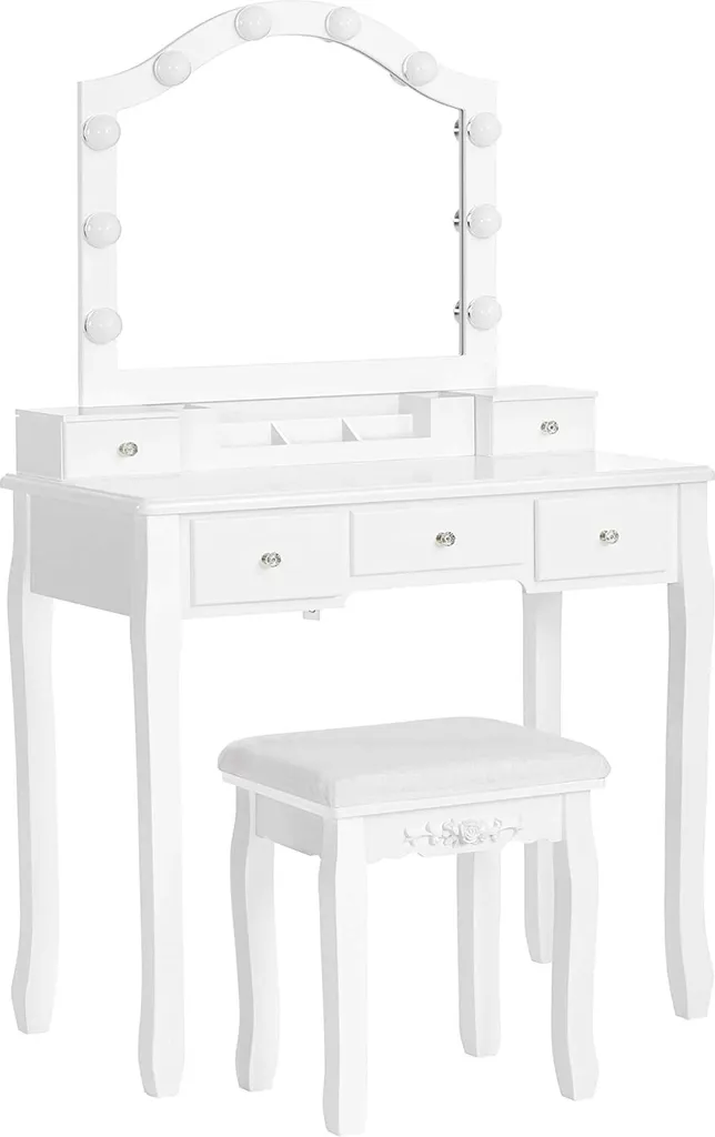 Ensemble Table de Maquillage Rootz Blanche : Coiffeuse avec Miroir
