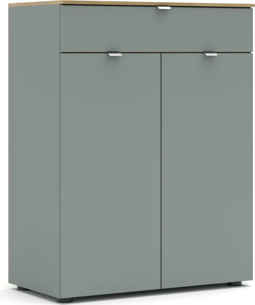 Petit Buffet Haut Bari Vert Roseau - Meuble de Rangement 78cm en MDF