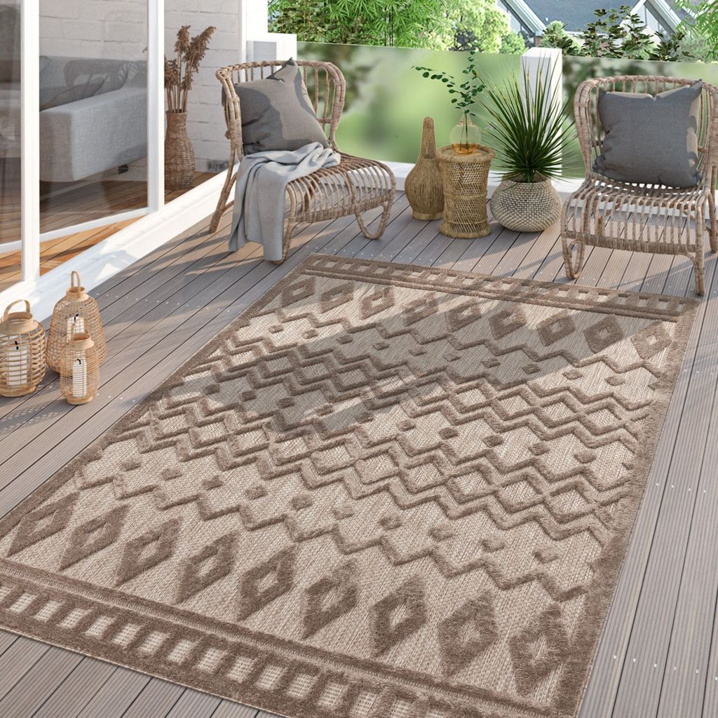 TT Home In-& Outdoor Teppich Wetterfest Balkon Küche Wohnzimmer Boho Skandi Design Größe 120 cm Rund