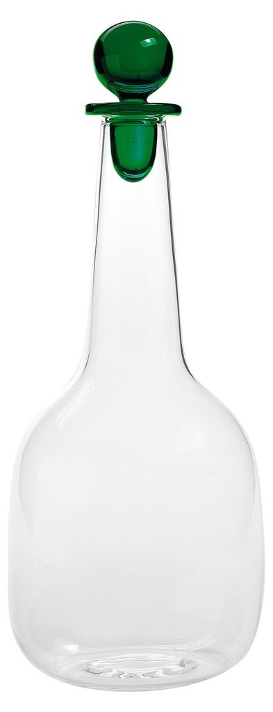 Safranflasche aus der Bilia-Kollektion aus grünem Borosilikatglas, handgefertigt, elegantes minimalistisches Design für den Tisch, ideal für Get...