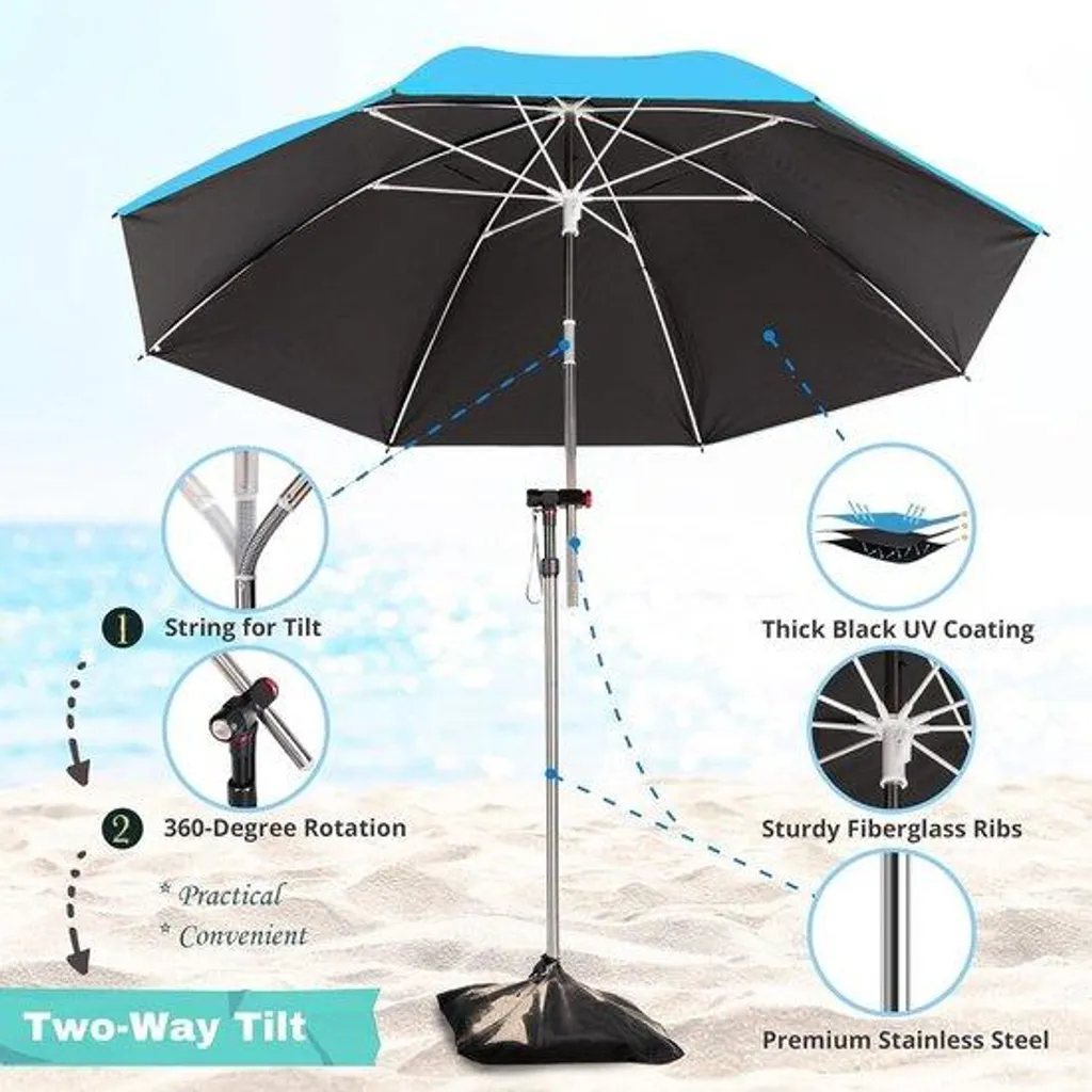 Parasol de plage 180 cm résistant au vent et compact contre les UV