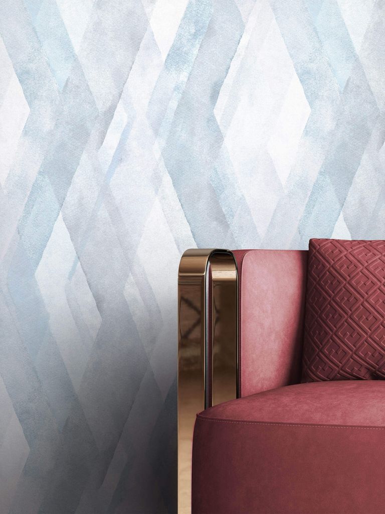 NEWROOM Tapete Blau Vliestapete Rauten - Mustertapete Grafisch Grau Weiß Muster Grafiktapete Modern