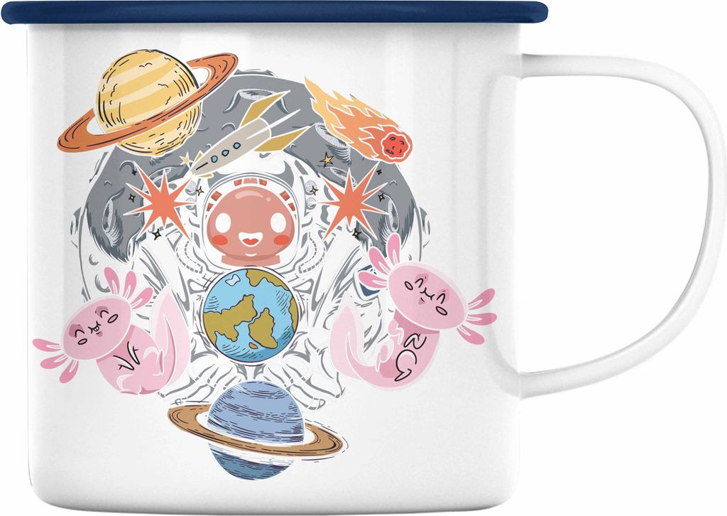 Trendation - Coole Axolotl Emaille Tasse Grafik Lustig Geschenkidee Schwanzlurch Tiere Geschenk (Blau)