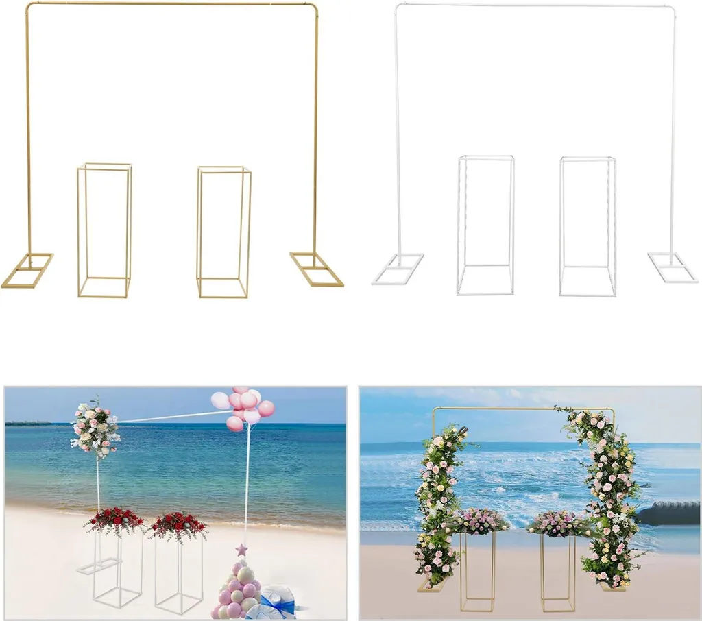 Arche décorative en métal doré 2m avec supports fleurs pour mariage - 4