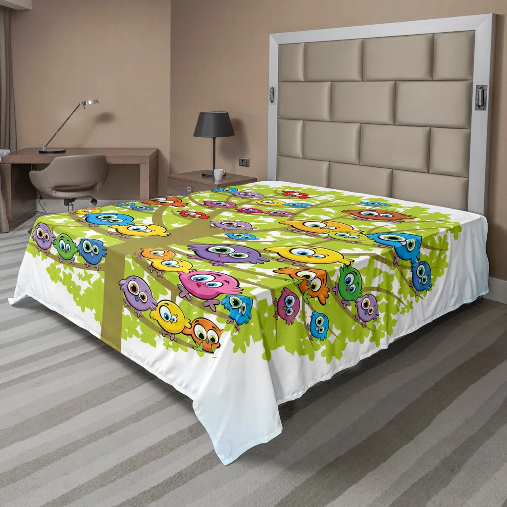 Drap plat grande taille 275x260 cm en tissu doux anti-plis oiseaux