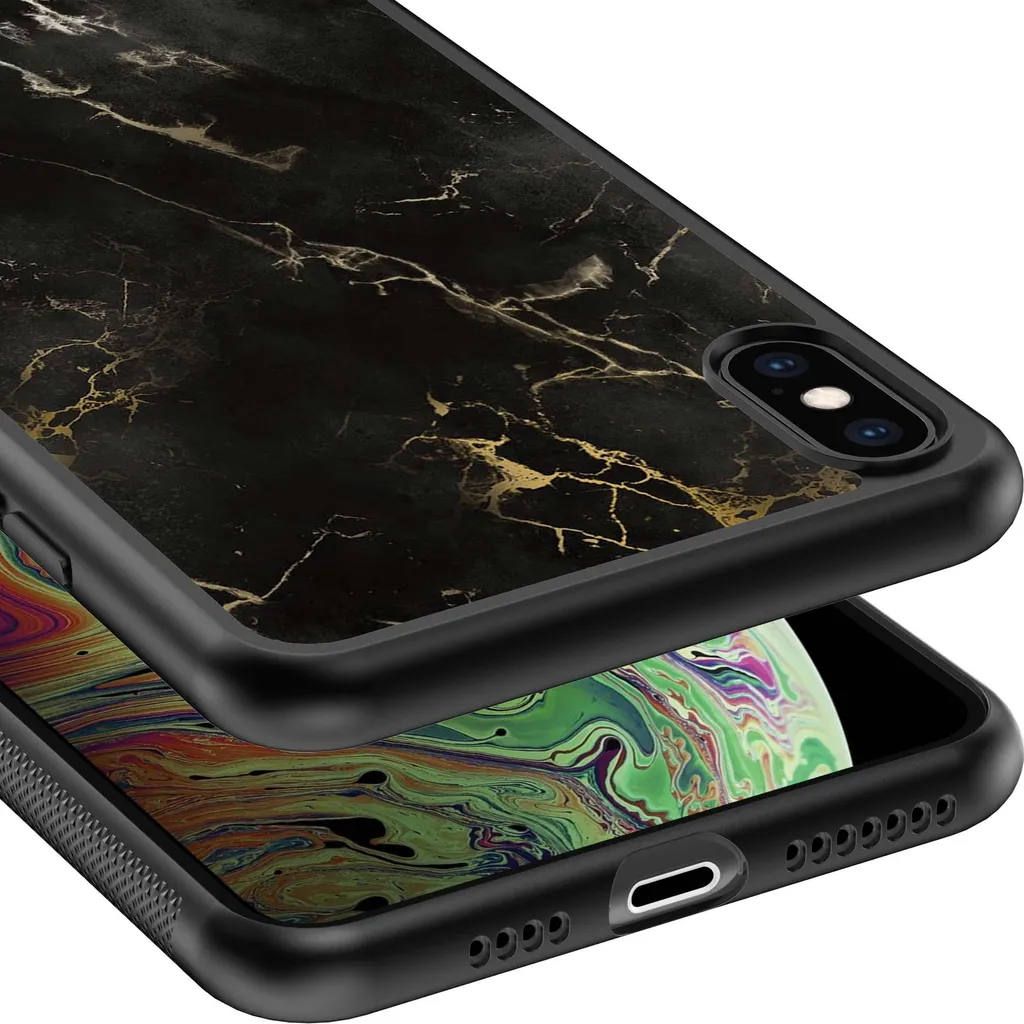 Smartphonica Custodia Marmo iPhone X/Xs - Cover TPU Antiurto Nera - 3