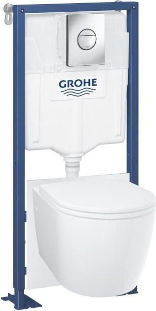 GROHE Bâti Support Set, 5-in-1, Weiß, 1.13 m, Keramik WC Start Rund, Betätigungsplatte Sail + Wandhalter + Schallschutz + Winkelrohr