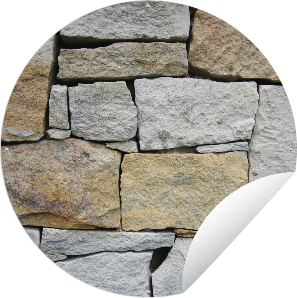 MuchoWow Gartenposter Outdoor-Poster Rund Steinmauer ohne Zement Ø 60 cm Gartendeko Rundes Poster draußen