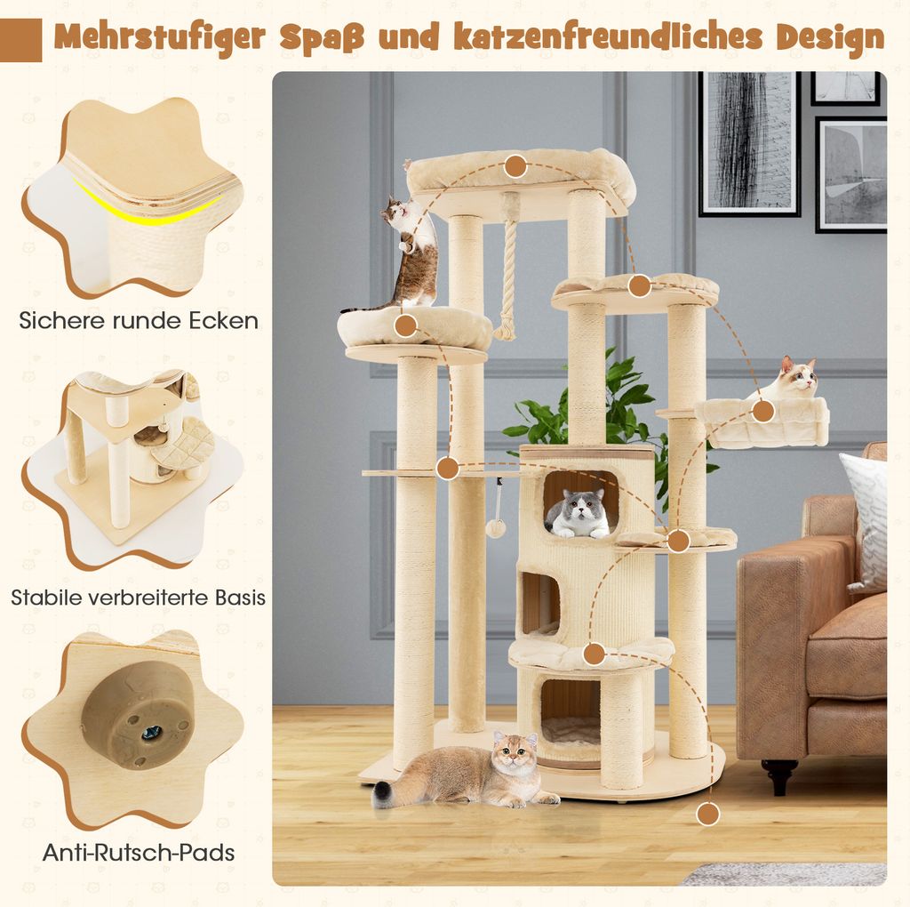 COSTWAY 173cm Kratzbaum Holz, Katzenbaum Groß, Produktbild 7