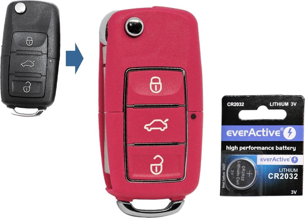 Auto Schlüssel Funk Fernbedienung 1x Gehäuse 3 Tasten Pink Produktbild 