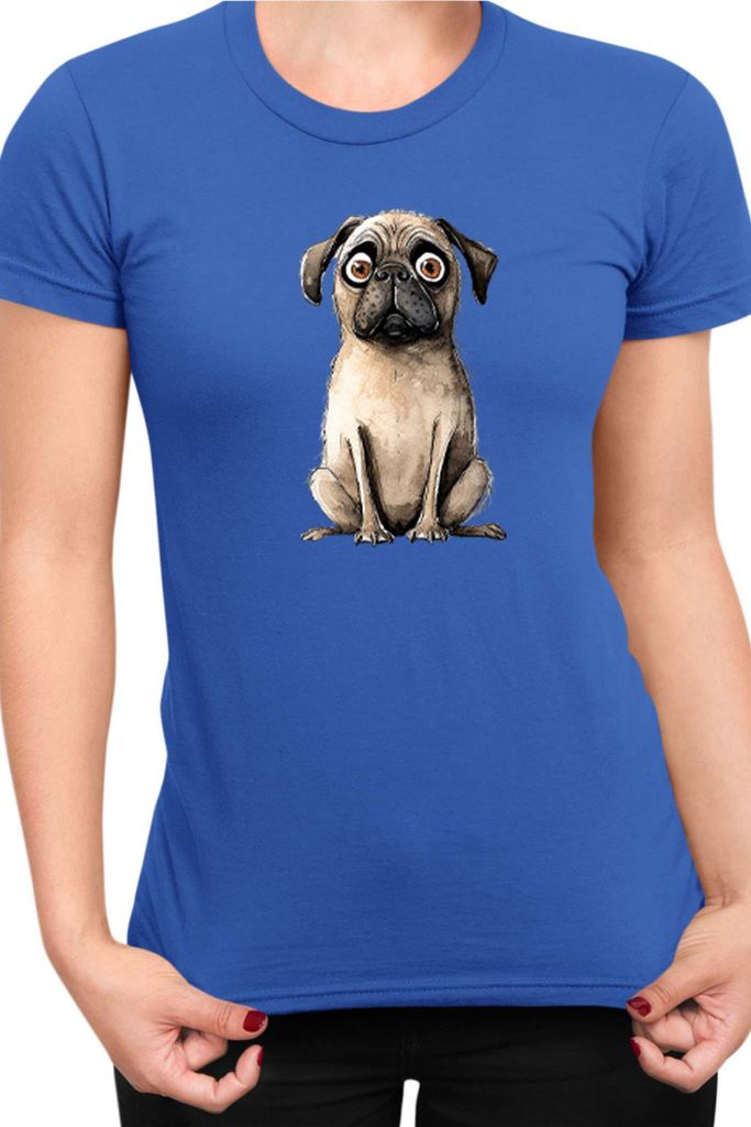 Damen T-Shirt Funny Dogs Breeds Pug Dog Breed 020, Lady S / Blau