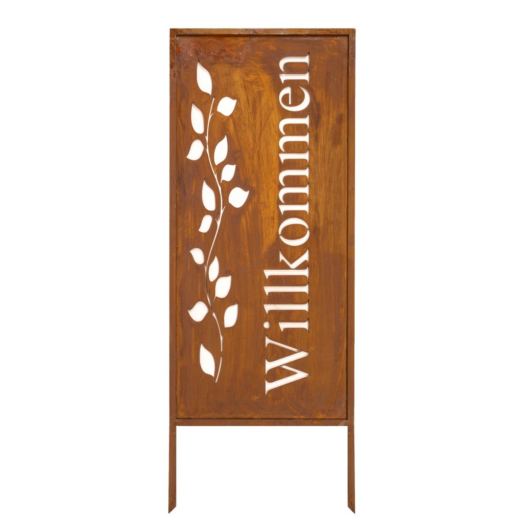 Rustikales Metall-Willkommensschild - Willkommen - Umweltfreundliche Rostpatina, Handgefertigte Gartendeko aus Metall, Edelrost (100x40cm)