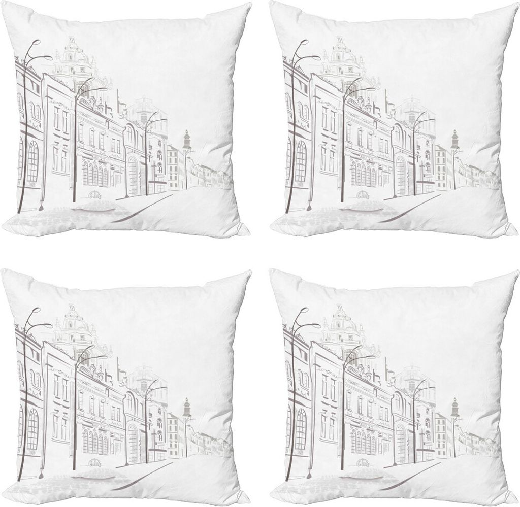ABAKUHAUS Stadt Kissenbezug Set (4 Stück), Historische Street Art, Moderner Doppelseitiger Digitaldruck, 50 cm x 50 cm, Staub Weiß