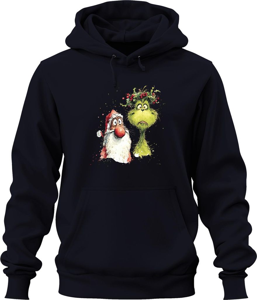 Grinch Weihnachtsmann Weihnachten lustig Geschenk Aquarell Retro Uni Hoodie Kapuzenpullover, Navy, L