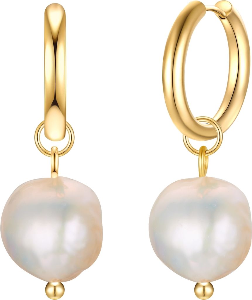 Creolen Edelstahl gelbgold Süßwasser-Zuchtperle weiß