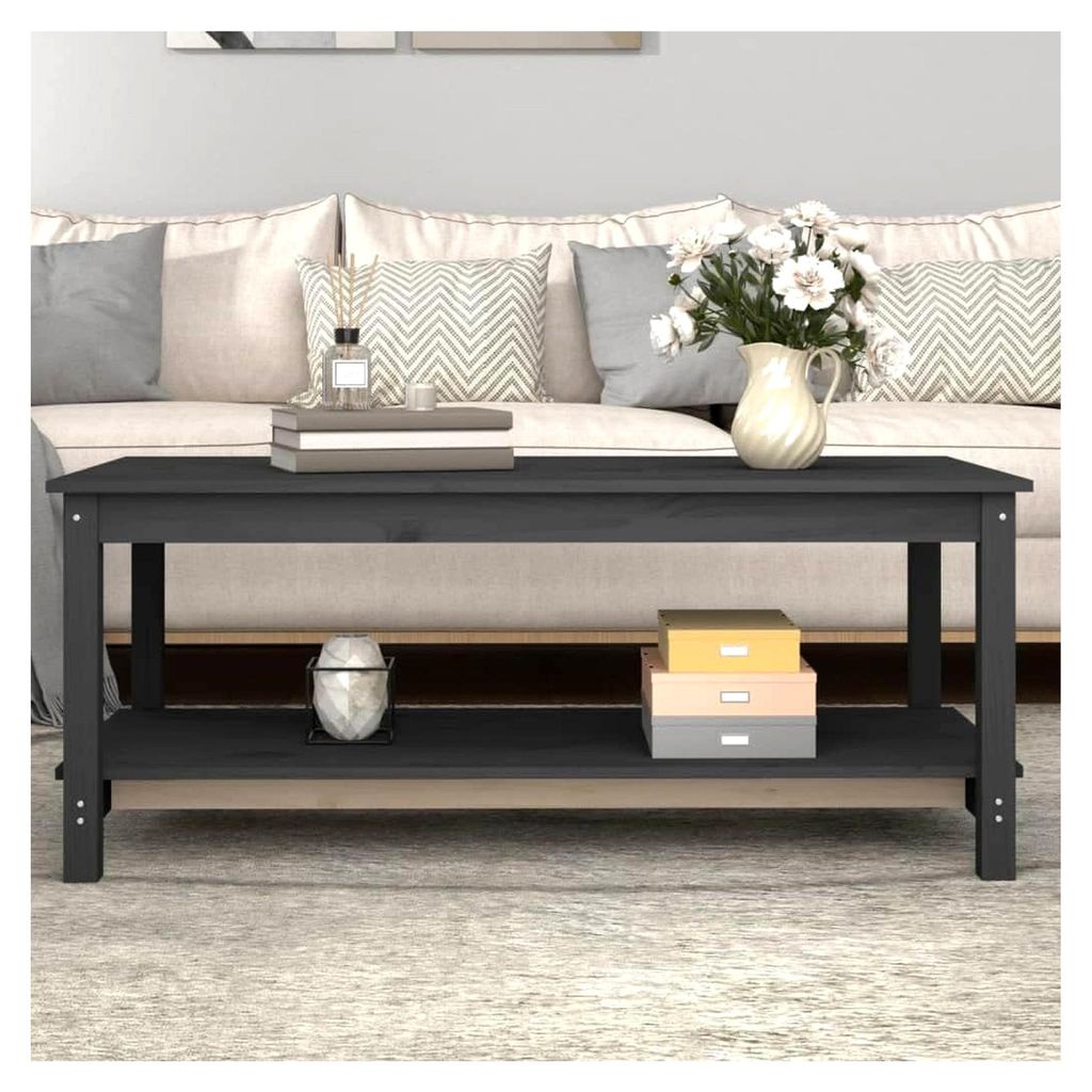 Couchtisch Grau 110x55x45 cm aus massivem Kiefernholz für Wohnzimmer und Schlafzimmer