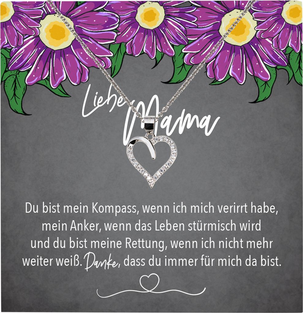 22Feels Echt Silber Halskette - Liebe Mama Geschenk Geburtstag Muttertag Mutter Schmuck Set für Frauen - Herz Anhänger, Karte