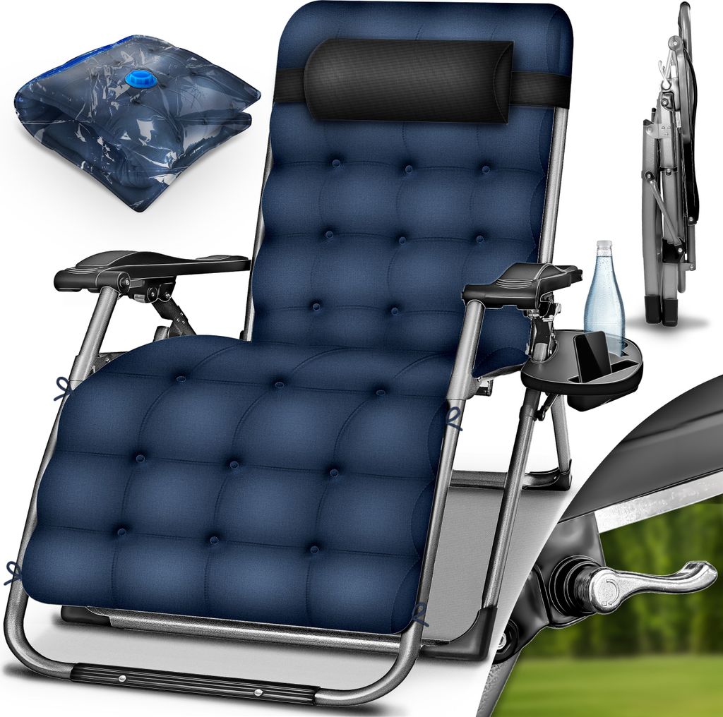 tillvex Liegestuhl klappbar bis 200 kg Navyblau | Sonnenliege wetterfest für Balkon, Garten & Terrasse | Outdoor Liege verstellbar mit dickem Po...