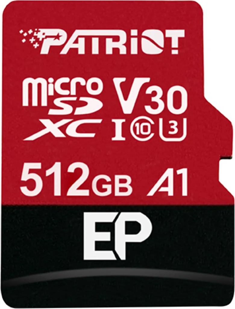 Carte Mémoire 512Go Patriot MicroSD pour Drone et Caméra de Sport 4K