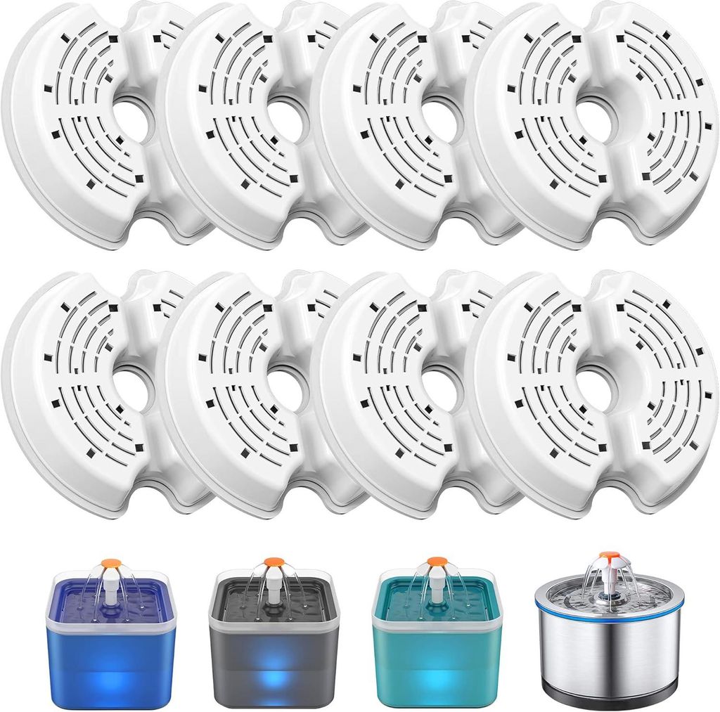 8-teiliges Katzenbrunnen-Filterset, Ersatzfilter passend für 2-Liter-Katzen- und Hundebrunnen