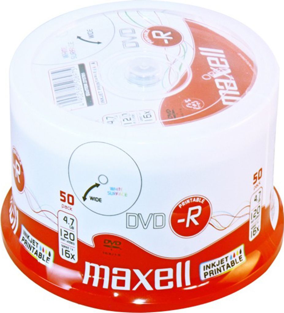 Maxell DVD-R 4.7, Inkjet white, Cake 50 Produktbild 