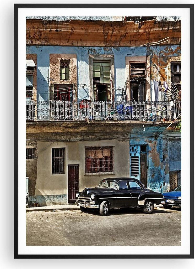 Gerahmtes Poster - Schwarzer Rahmen - Kuba Havanna Balkon - 70x100 cm - Wand Bild - Wanddeko - Wandbilder - Kunstposter - Wandposter - Bilderrahmen...