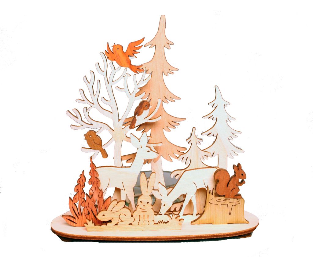 Drechslerei Kuhnert - Dekofigur Teelichthalter Edelholzfurnier Motiv Wald & Wiese - Maße ca. 14 x 13 cm - 27506