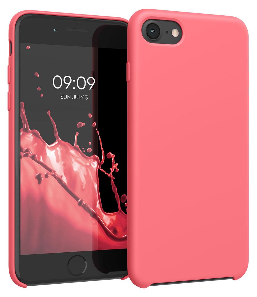 kwmobile Handyhülle für Apple iPhone SE (2022 / 2020) / iPhone 8 / 7 Hülle - Case Silikon - Kabelloses Laden - Schutzhülle Cover in Neon Koralle