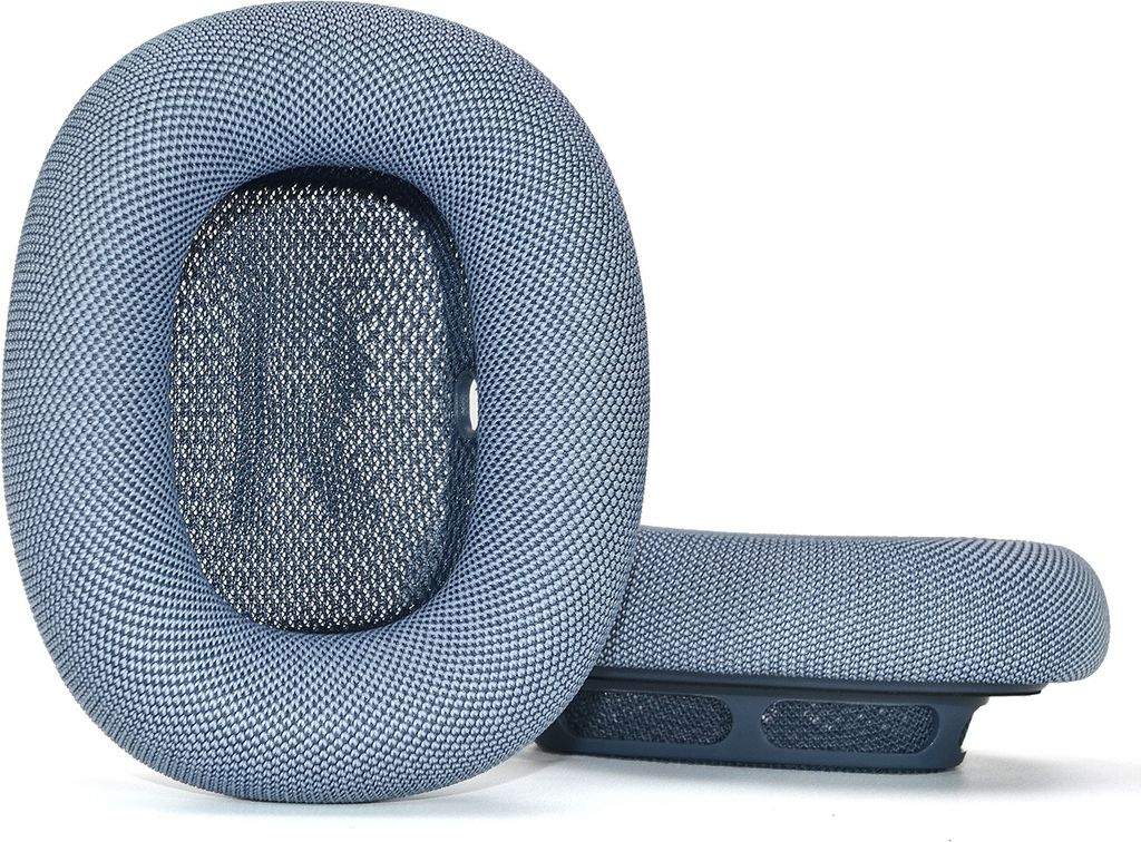 Two blue ear pads for headphones are shown on a white background.