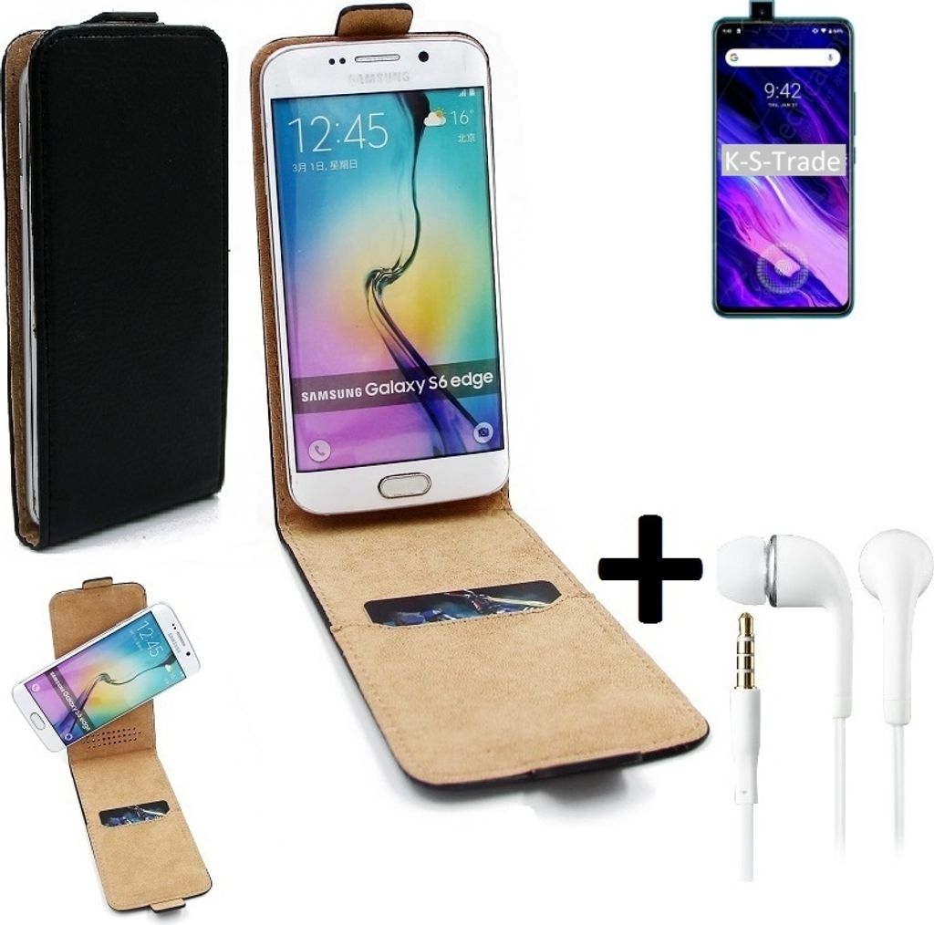 K-S-Trade Handyhülle + Kopfhörer kompatibel mit UMIDIGI S5 Pro 360° Flipstyle Schutzhülle Smartphone Tasche Case Flip cover schwarz 1x