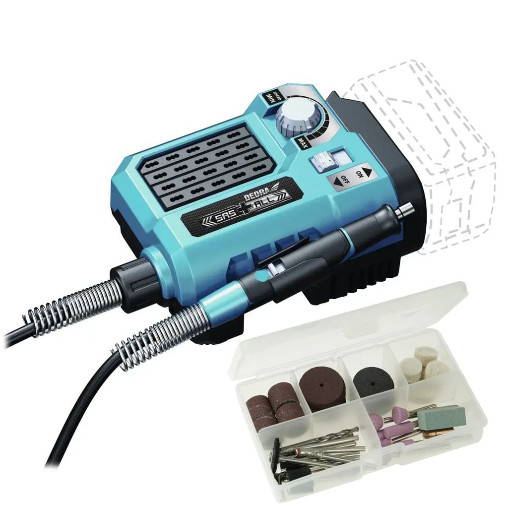 Mini-Mühle mit Zubehör, 18 V Li-Ion (Batterie nicht im Lieferumfang enthalten), 3,2 mm Schaft, SAS+ALL, Dedra
