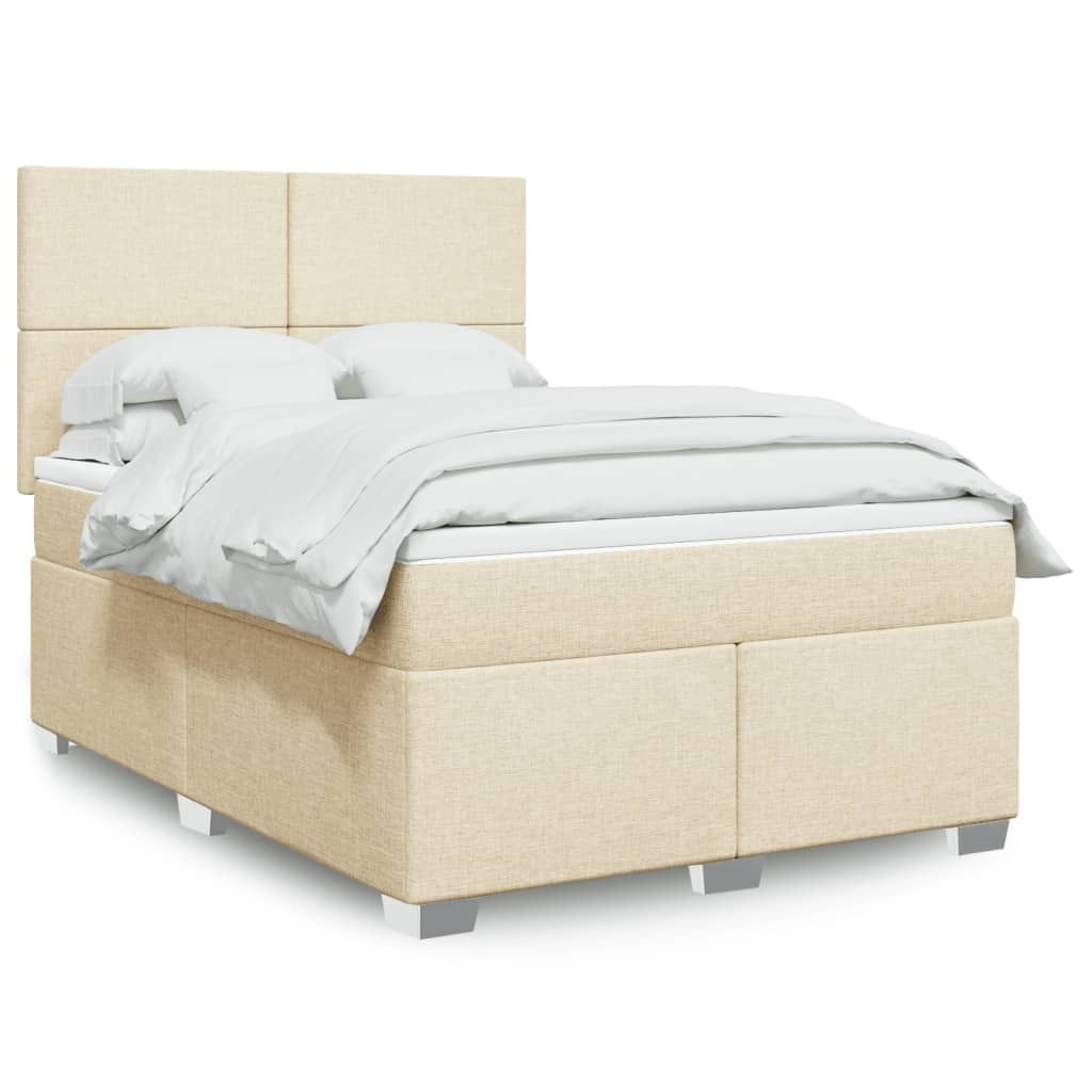 Schlichtes Boxspringbett mit Matratze Creme 140x190 cm Stoff - 3700665