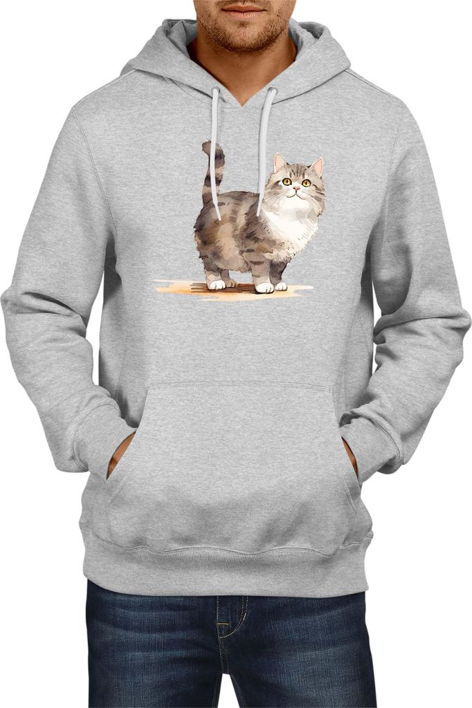 Herren Kapuzenpullover Funny Cats Breeds Munchkin Cat 026, Man 2XL / Grau
