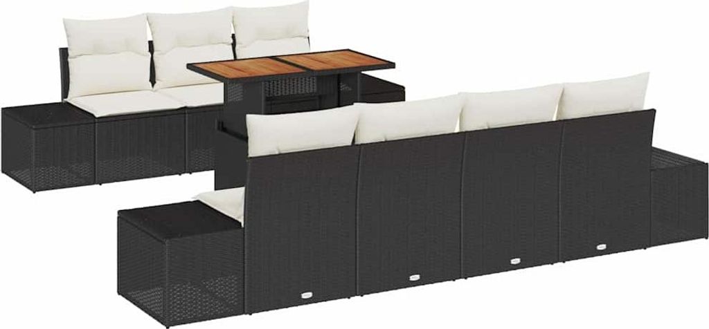 Garten-Sofa-Set mit Speicher 8 pcs Schwarz Poly Rattan