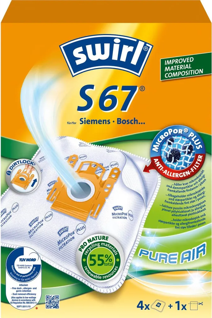 Sac aspirateur S67 en microfibre triple couche, lot de 4 pièces