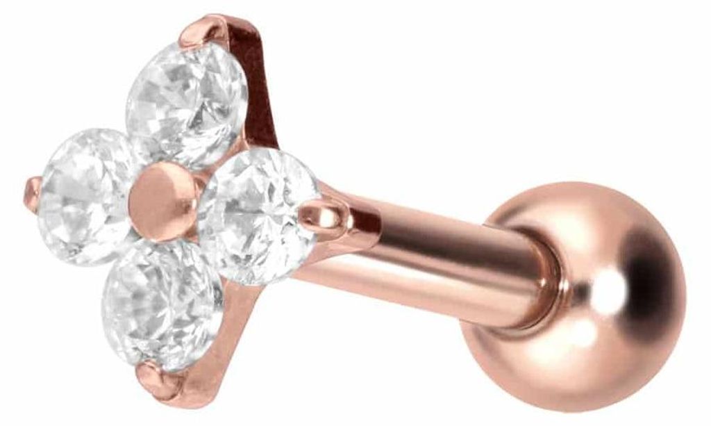 Ohrpiercing Titan Ohrpiercing mit Innengewinde KRISTALLBLUME RoséGold Stablänge: 6mm