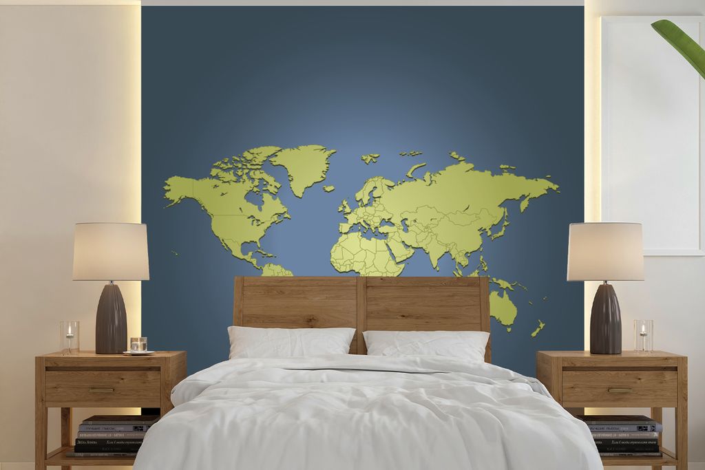 MuchoWow Fototapete für Wohnzimmer oder Schlafzimmer Wandtapete Vinyl Motivtapete Weltkarte - Einfach - Grün - 220x220 cm - Tapeten