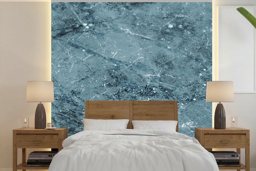MuchoWow Fototapete für Wohnzimmer oder Schlafzimmer Wandtapete Vinyl Motivtapete Marmor - Blau - Muster - 220x220 cm - Tapeten